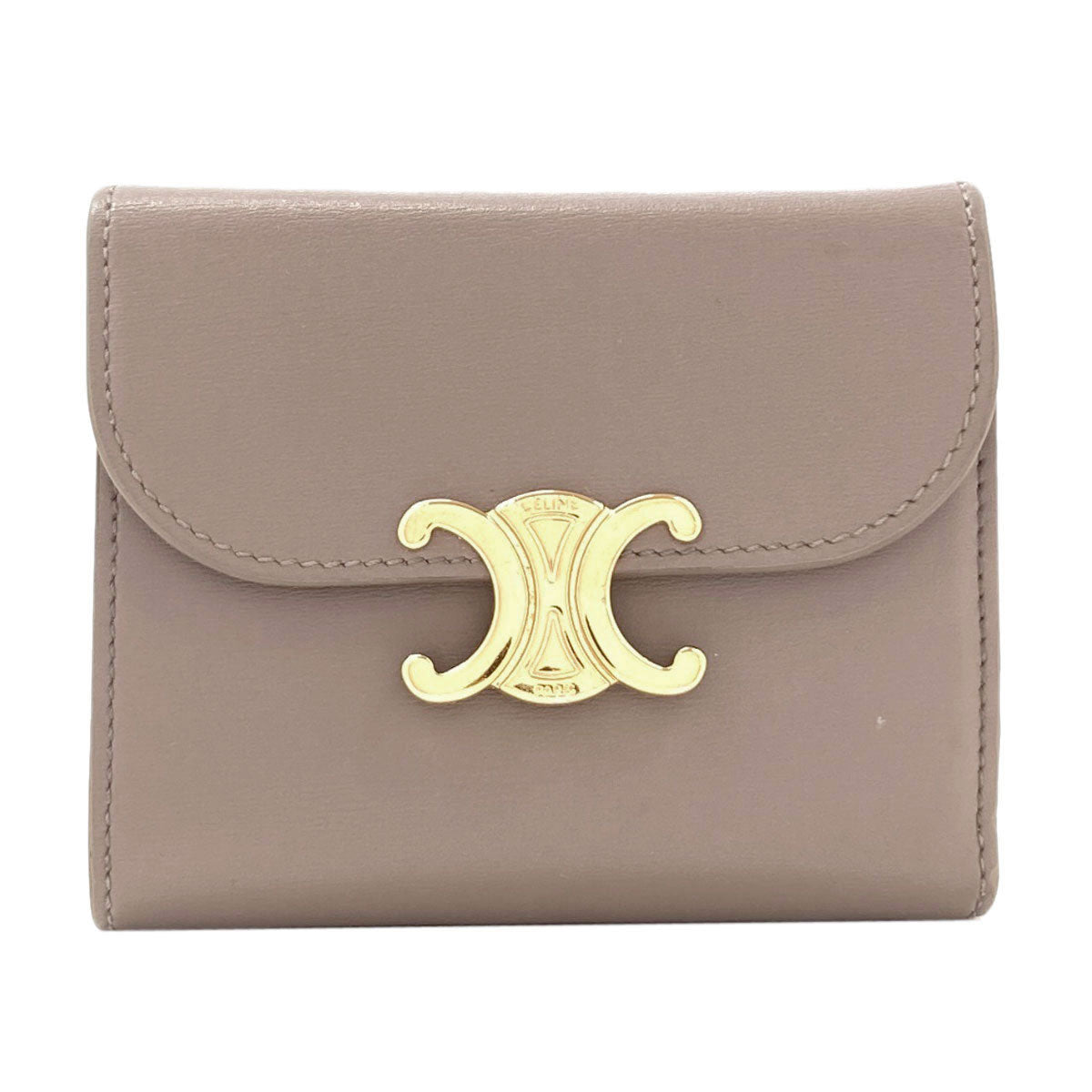 CELINE Triomphe Flap Tri-fold Bifold Wallet with Coin Pocket Calf Ladies [Used]