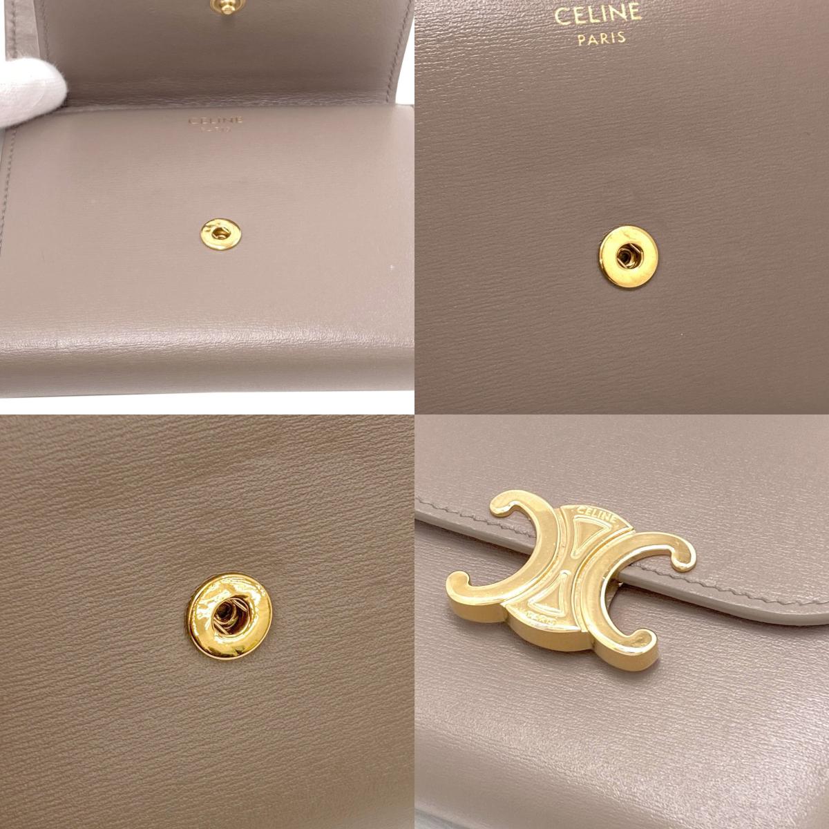 CELINE Triomphe Flap Tri-fold Bifold Wallet with Coin Pocket Calf Ladies [Used]