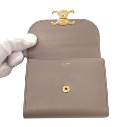 CELINE Triomphe Flap Tri-fold Bifold Wallet with Coin Pocket Calf Ladies [Used]