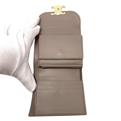 CELINE Triomphe Flap Tri-fold Bifold Wallet with Coin Pocket Calf Ladies [Used]