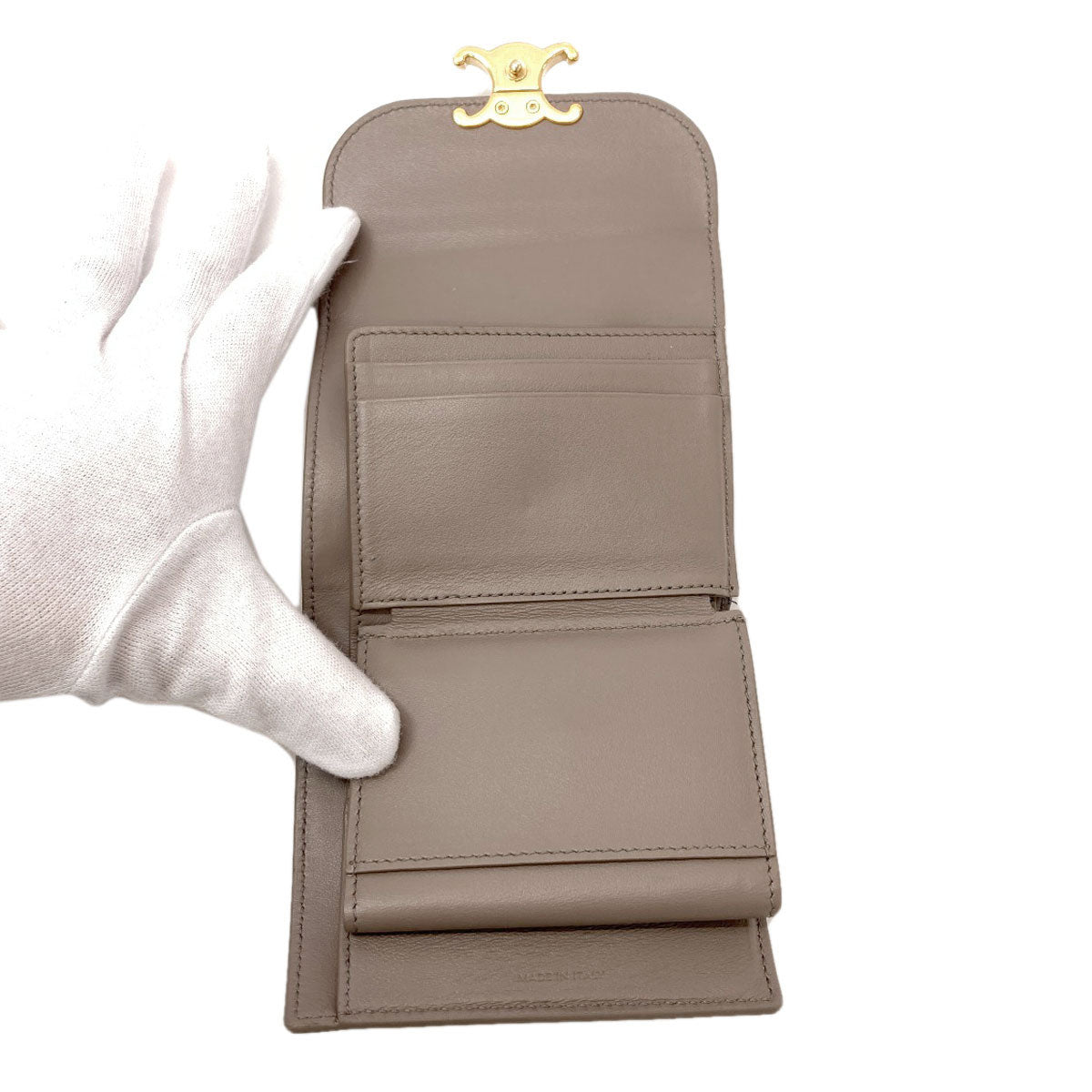 CELINE Triomphe Flap Tri-fold Bifold Wallet with Coin Pocket Calf Ladies [Used]