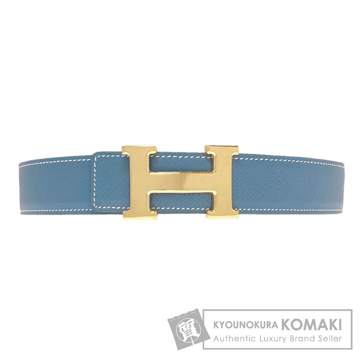 HERMES H-belt, Blue Jean, GoldHardware belt Epsom mens [Used]