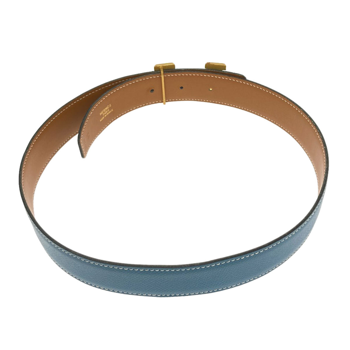 HERMES H-belt, Blue Jean, GoldHardware belt Epsom mens [Used]