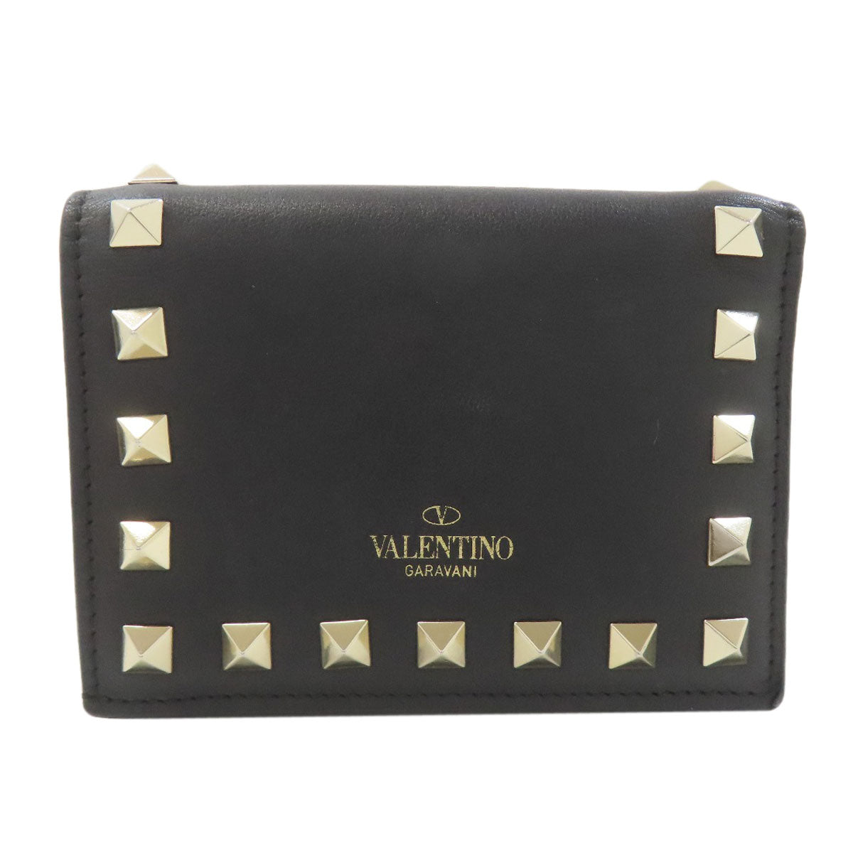 VALENTINO Rock studs Bifold Wallet with Coin Pocket Leather Ladies [Used]