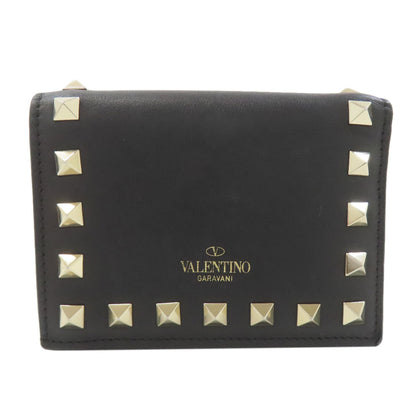 VALENTINO Rock studs Bifold Wallet with Coin Pocket Leather Ladies [Used]