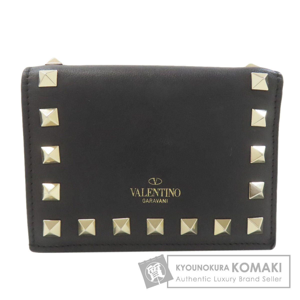 VALENTINO Rock studs Bifold Wallet with Coin Pocket Leather Ladies [Used]