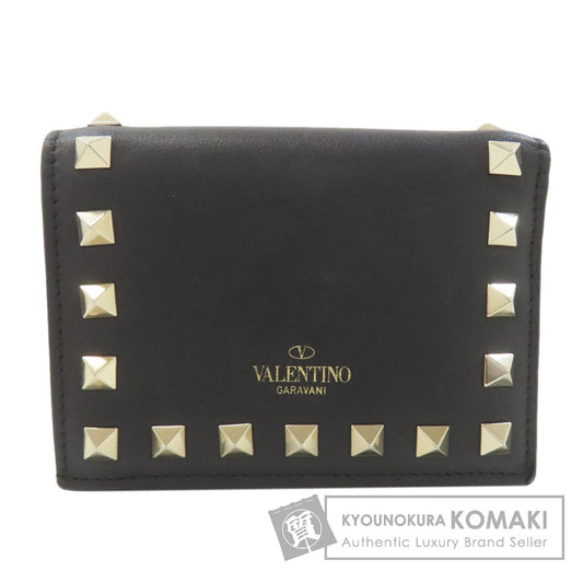 VALENTINO Rock studs Bifold Wallet with Coin Pocket Leather Ladies [Used]