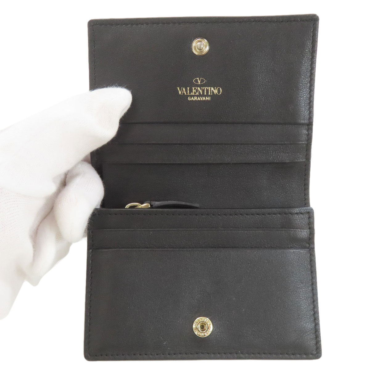 VALENTINO Rock studs Bifold Wallet with Coin Pocket Leather Ladies [Used]