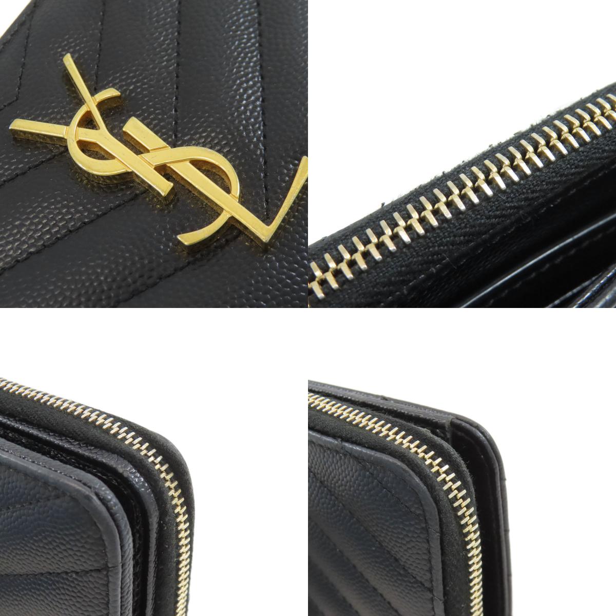 YVES SAINT LAURENT Cassandra Stitch Bifold Wallet with Coin Pocket Leather Ladies [Used]