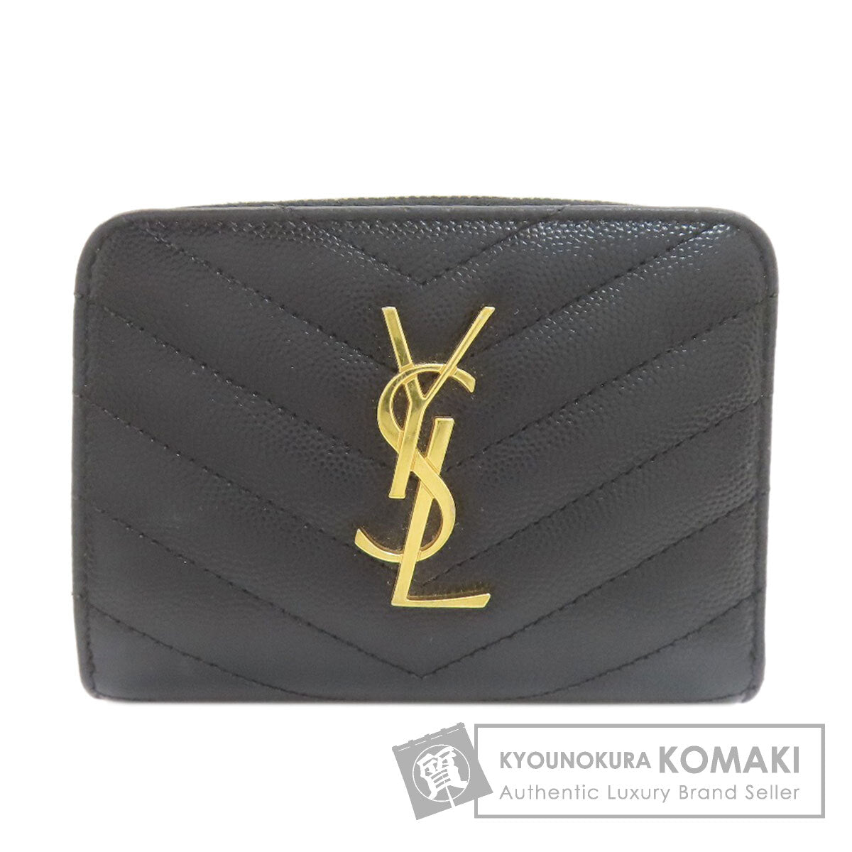 YVES SAINT LAURENT Cassandra Stitch Bifold Wallet with Coin Pocket Leather Ladies [Used]