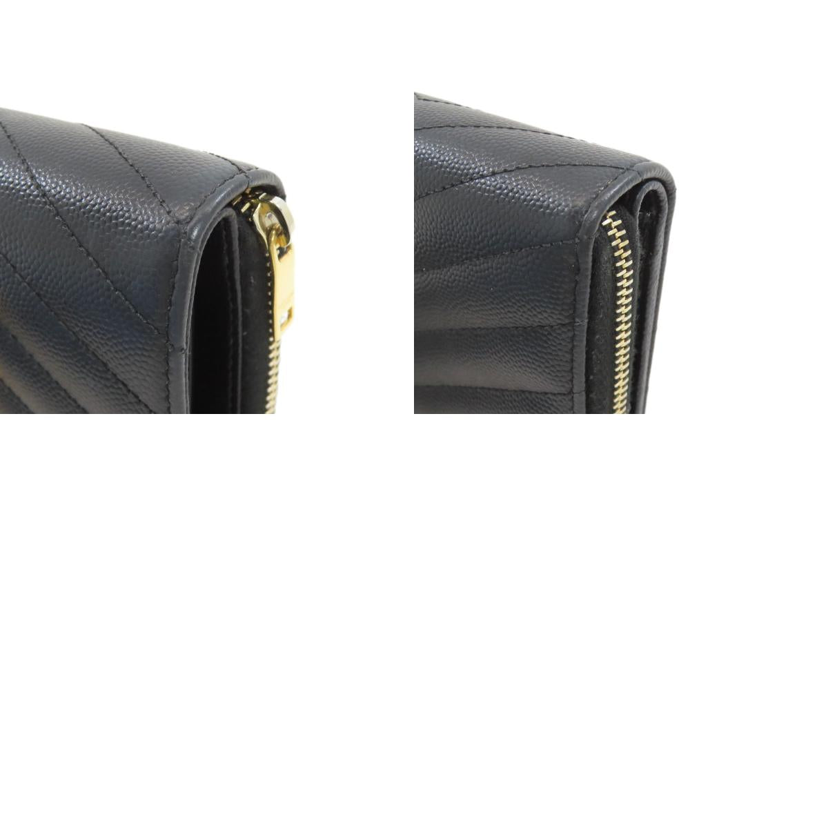 YVES SAINT LAURENT Cassandra Stitch Bifold Wallet with Coin Pocket Leather Ladies [Used]