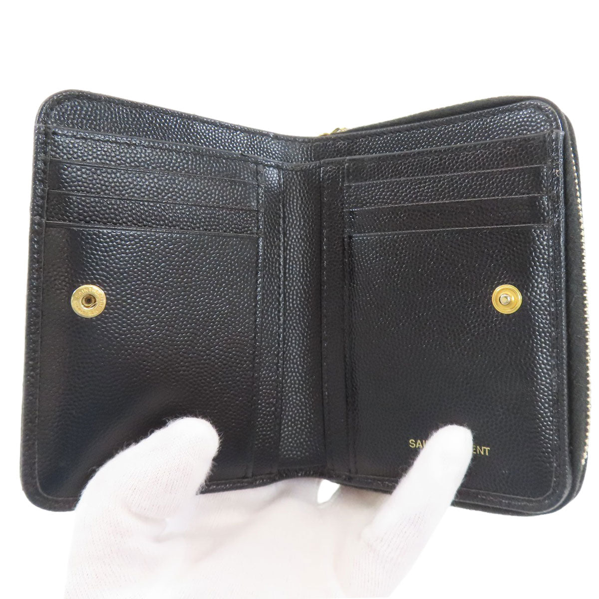 YVES SAINT LAURENT Cassandra Stitch Bifold Wallet with Coin Pocket Leather Ladies [Used]