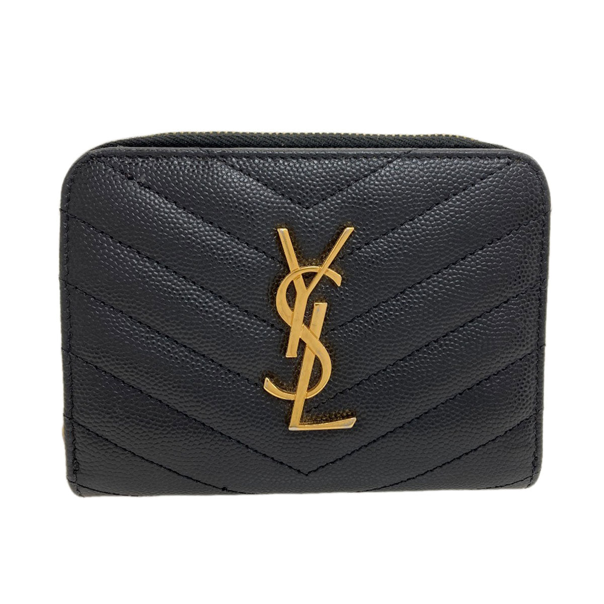 YVES SAINT LAURENT Cassandra Stitch Bifold Wallet with Coin Pocket Leather Ladies [Used]