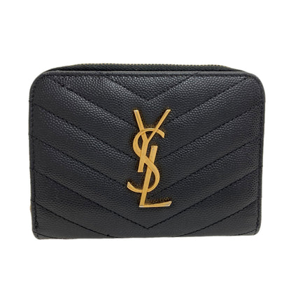 YVES SAINT LAURENT Cassandra Stitch Bifold Wallet with Coin Pocket Leather Ladies [Used]