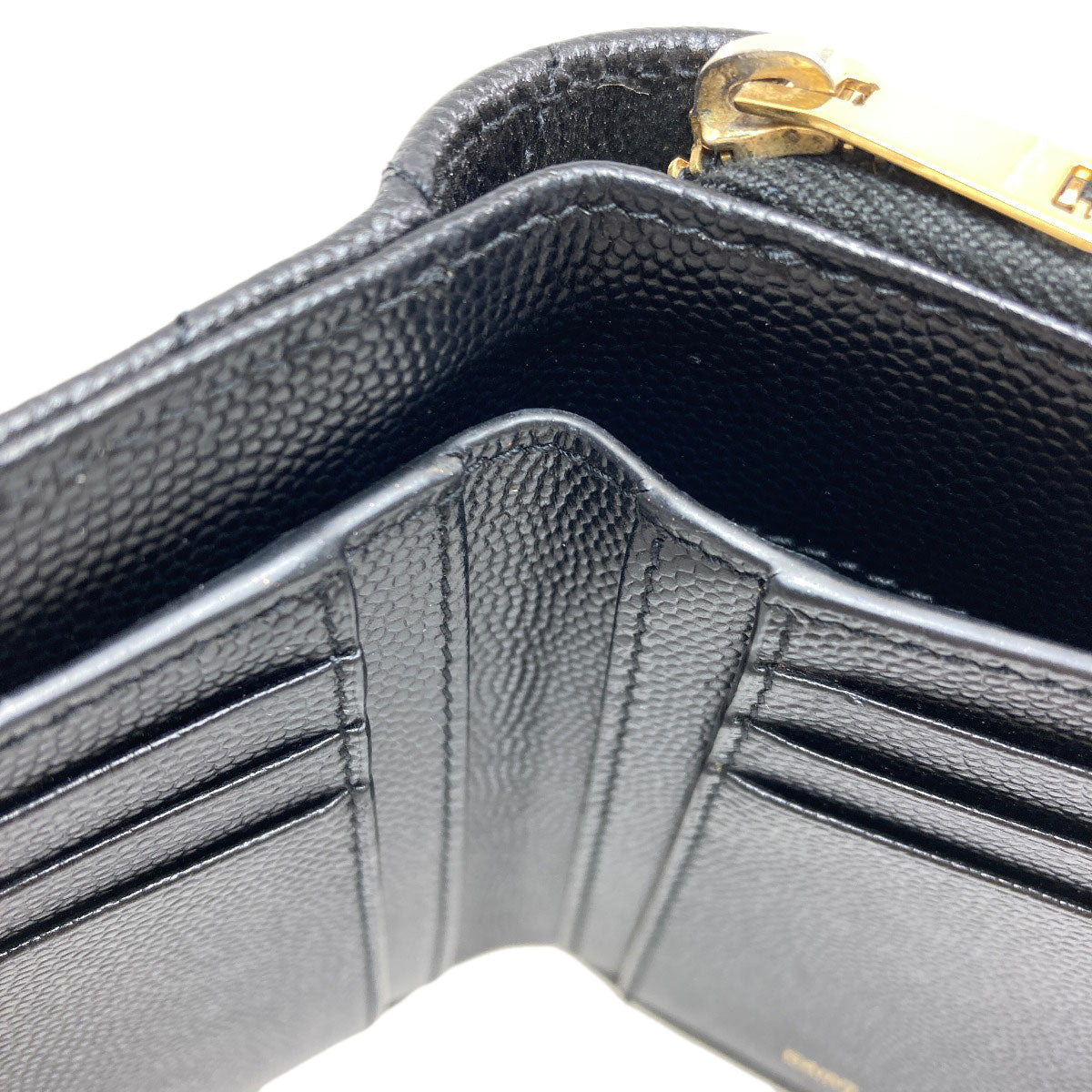 YVES SAINT LAURENT Cassandra Stitch Bifold Wallet with Coin Pocket Leather Ladies [Used]