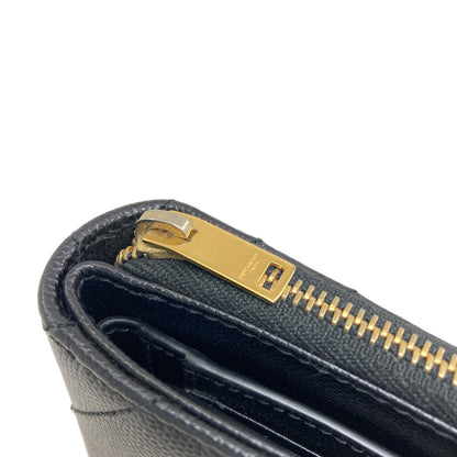 YVES SAINT LAURENT Cassandra Stitch Bifold Wallet with Coin Pocket Leather Ladies [Used]
