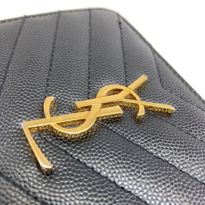 YVES SAINT LAURENT Cassandra Stitch Bifold Wallet with Coin Pocket Leather Ladies [Used]