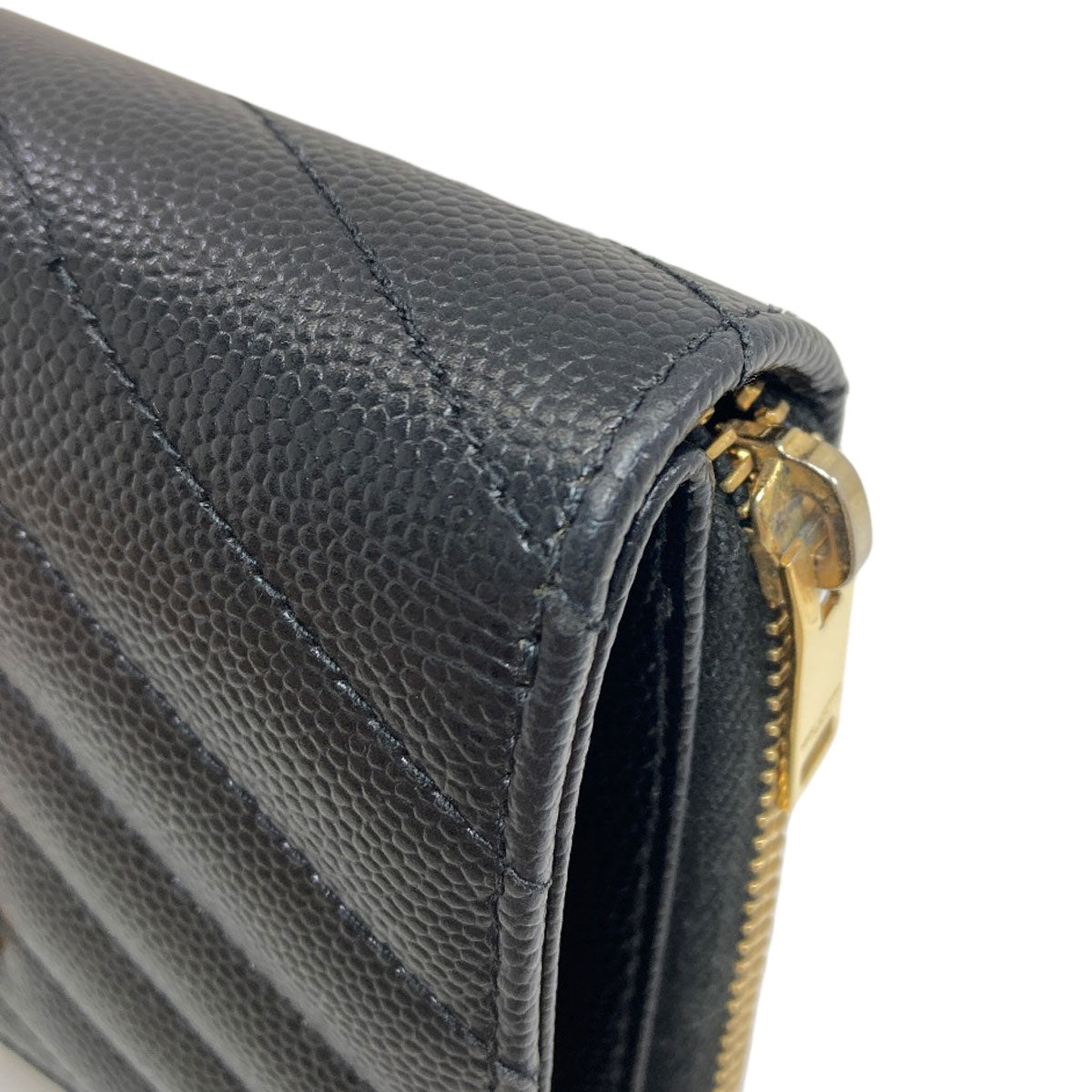 YVES SAINT LAURENT Cassandra Stitch Bifold Wallet with Coin Pocket Leather Ladies [Used]
