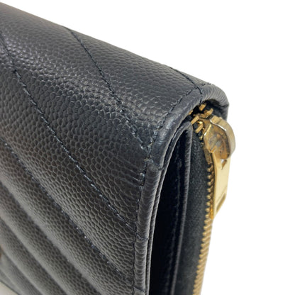 YVES SAINT LAURENT Cassandra Stitch Bifold Wallet with Coin Pocket Leather Ladies [Used]