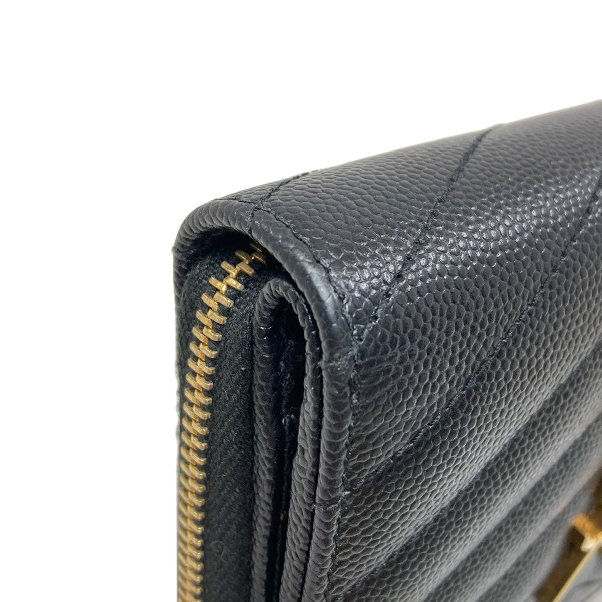 YVES SAINT LAURENT Cassandra Stitch Bifold Wallet with Coin Pocket Leather Ladies [Used]