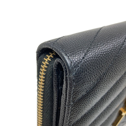 YVES SAINT LAURENT Cassandra Stitch Bifold Wallet with Coin Pocket Leather Ladies [Used]