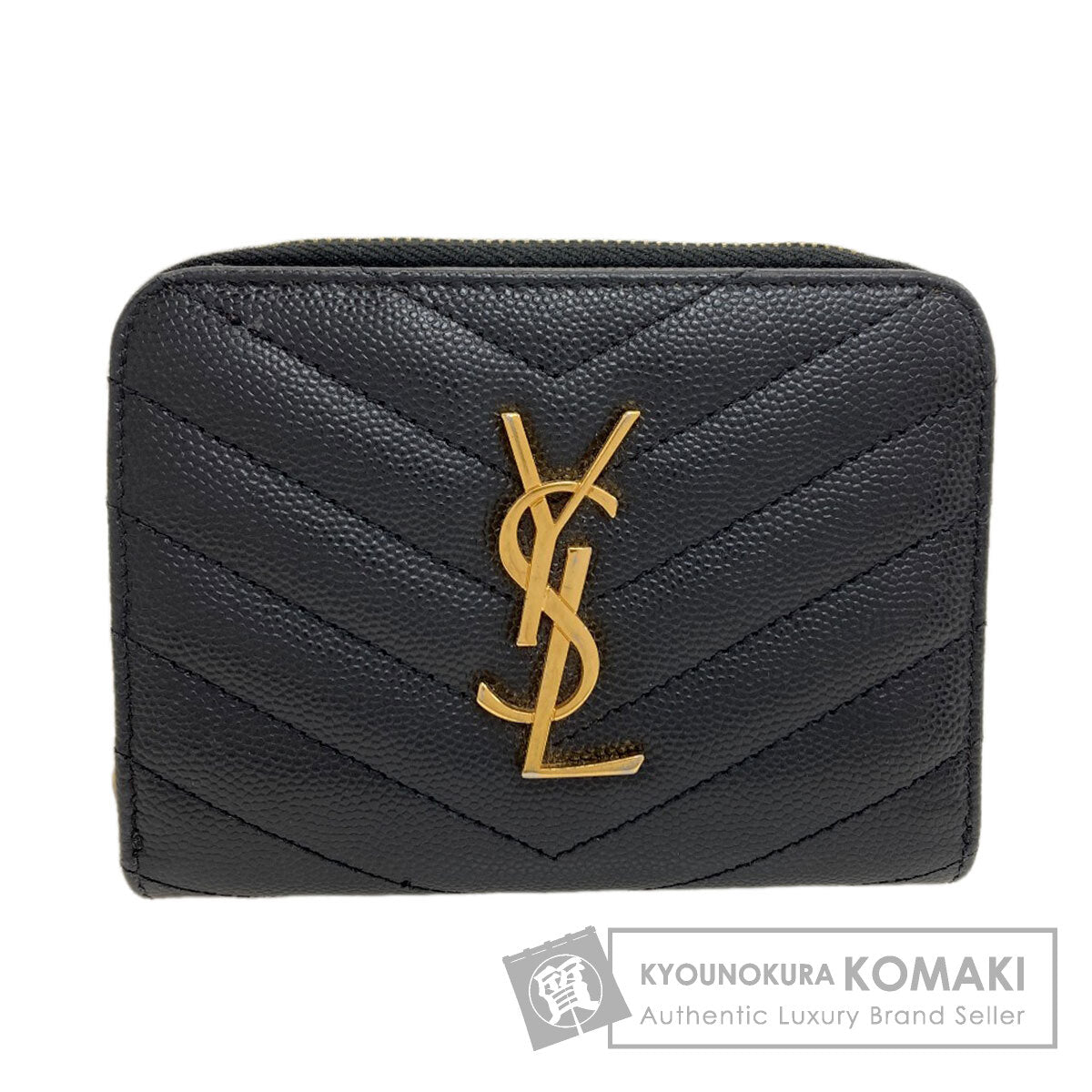 YVES SAINT LAURENT Cassandra Stitch Bifold Wallet with Coin Pocket Leather Ladies [Used]