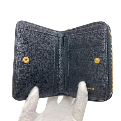 YVES SAINT LAURENT Cassandra Stitch Bifold Wallet with Coin Pocket Leather Ladies [Used]
