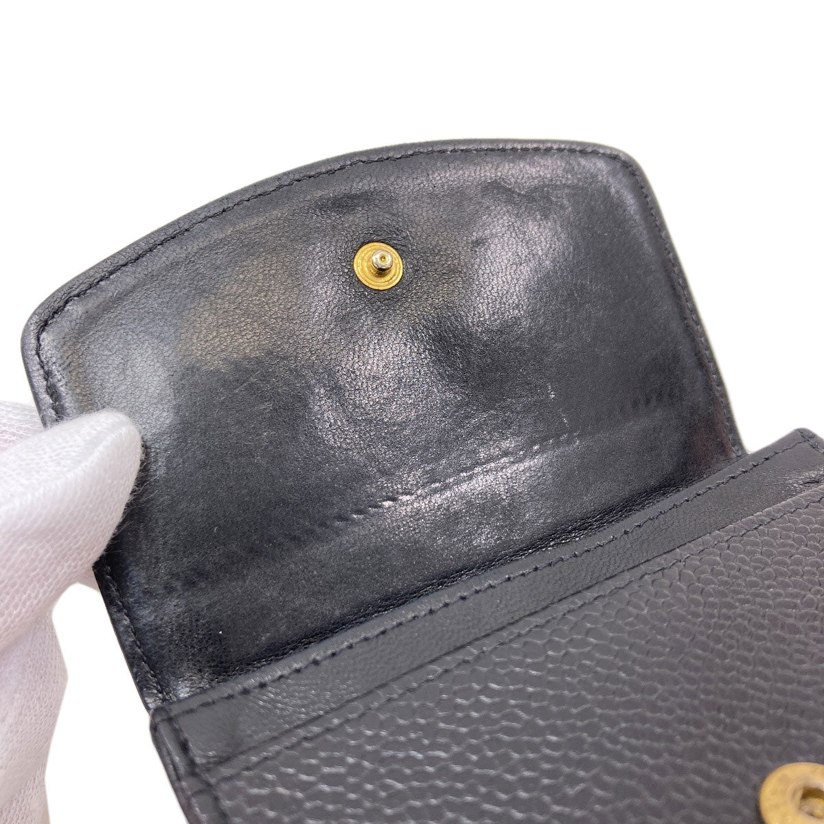 CHANEL COCO Mark Stitch GoldHardware coin purse Grained Calfskin Skin Ladies [Used]