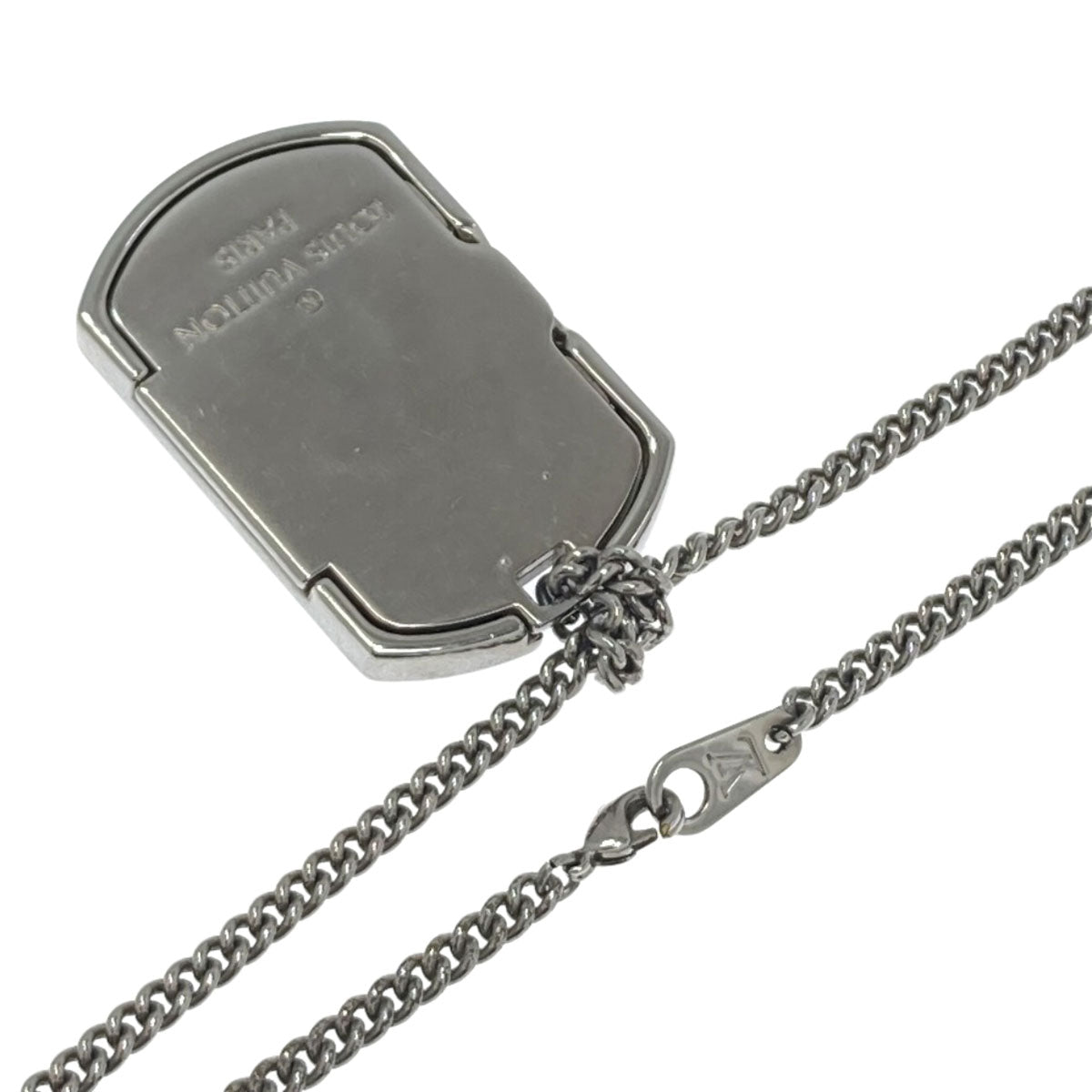 LOUIS VUITTON M63640 corrier plaque Necklace Monogram Eclipse MetalLadies [Used]