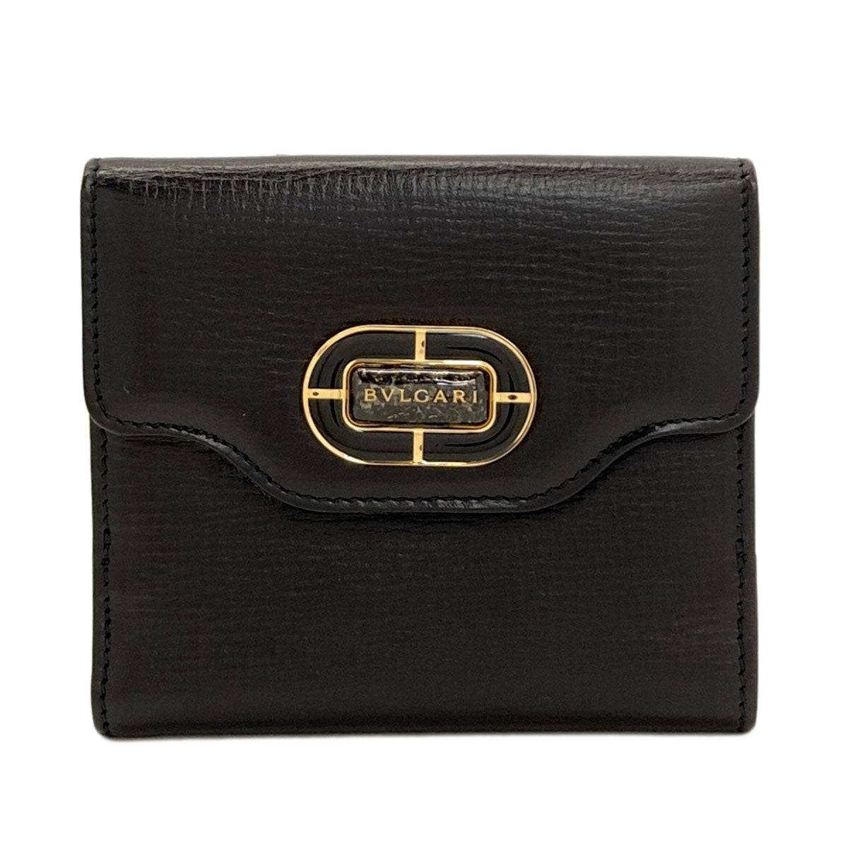 BVLGARI logo Bifold Wallet with Coin Pocket Leather Ladies [Used]