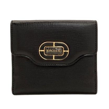 BVLGARI logo Bifold Wallet with Coin Pocket Leather Ladies [Used]