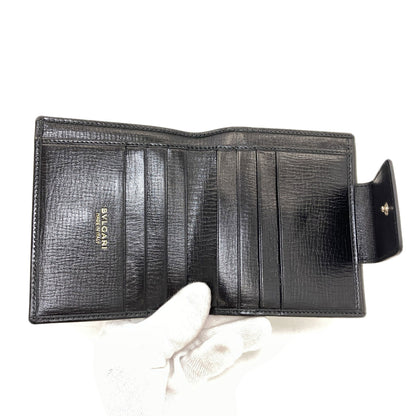 BVLGARI logo Bifold Wallet with Coin Pocket Leather Ladies [Used]