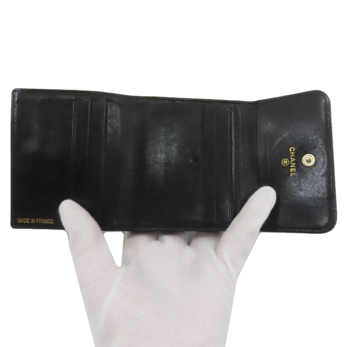 CHANEL Double Sided COCO Mark GoldHardware Tri-fold wallet (with Coin Pocket) Grained Calfskin Skin Ladies [Used]