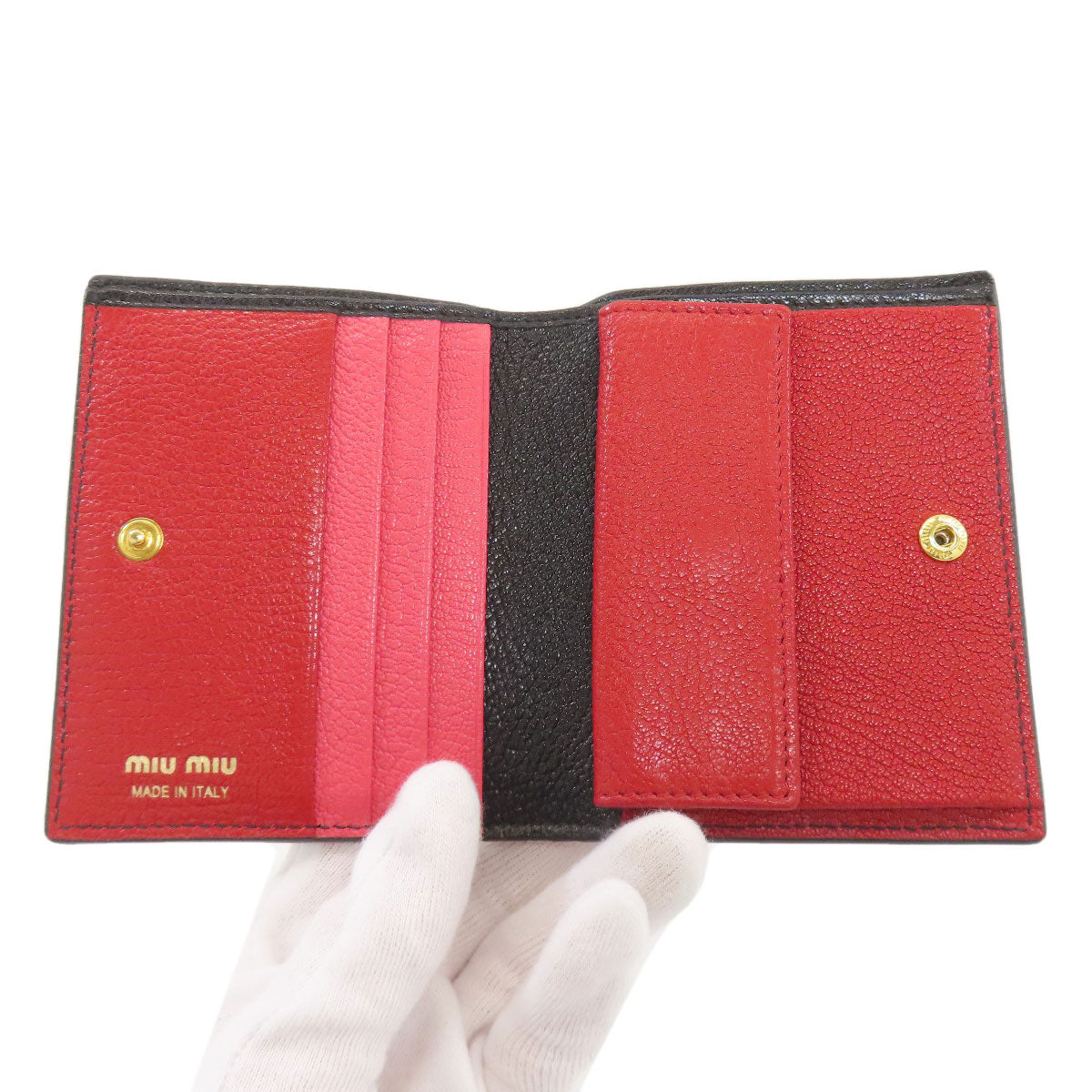 MIUMIU logo Bifold Wallet with Coin Pocket Leather Ladies [Used]