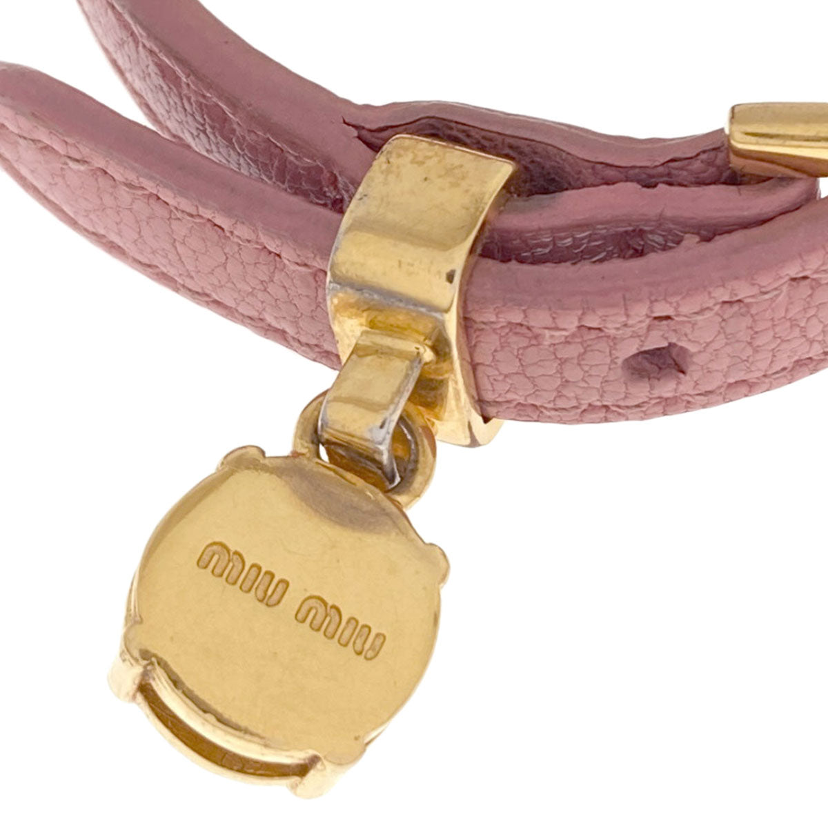MIUMIU Rhinestone Bracelet Leather MetalLadies [Used]