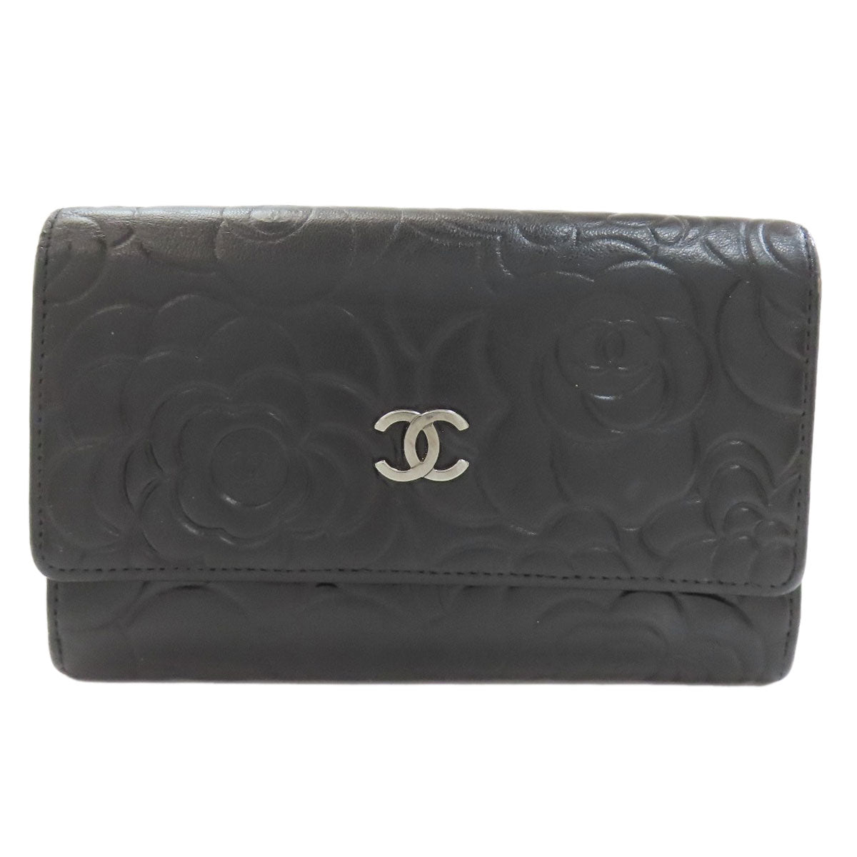 CHANEL Camellia Silver Hardware Long wallet (with coin pocket) Calf Ladies [Used]