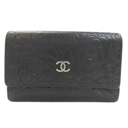 CHANEL Camellia Silver Hardware Long wallet (with coin pocket) Calf Ladies [Used]