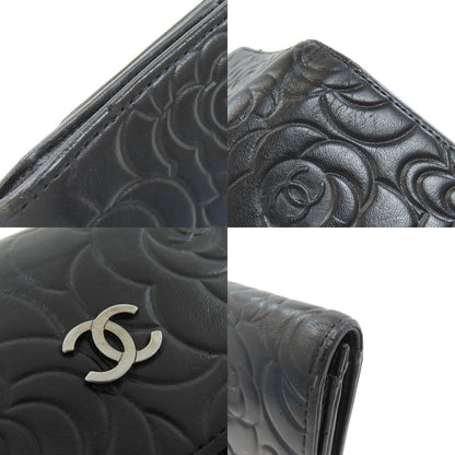 CHANEL Camellia Silver Hardware Long wallet (with coin pocket) Calf Ladies [Used]