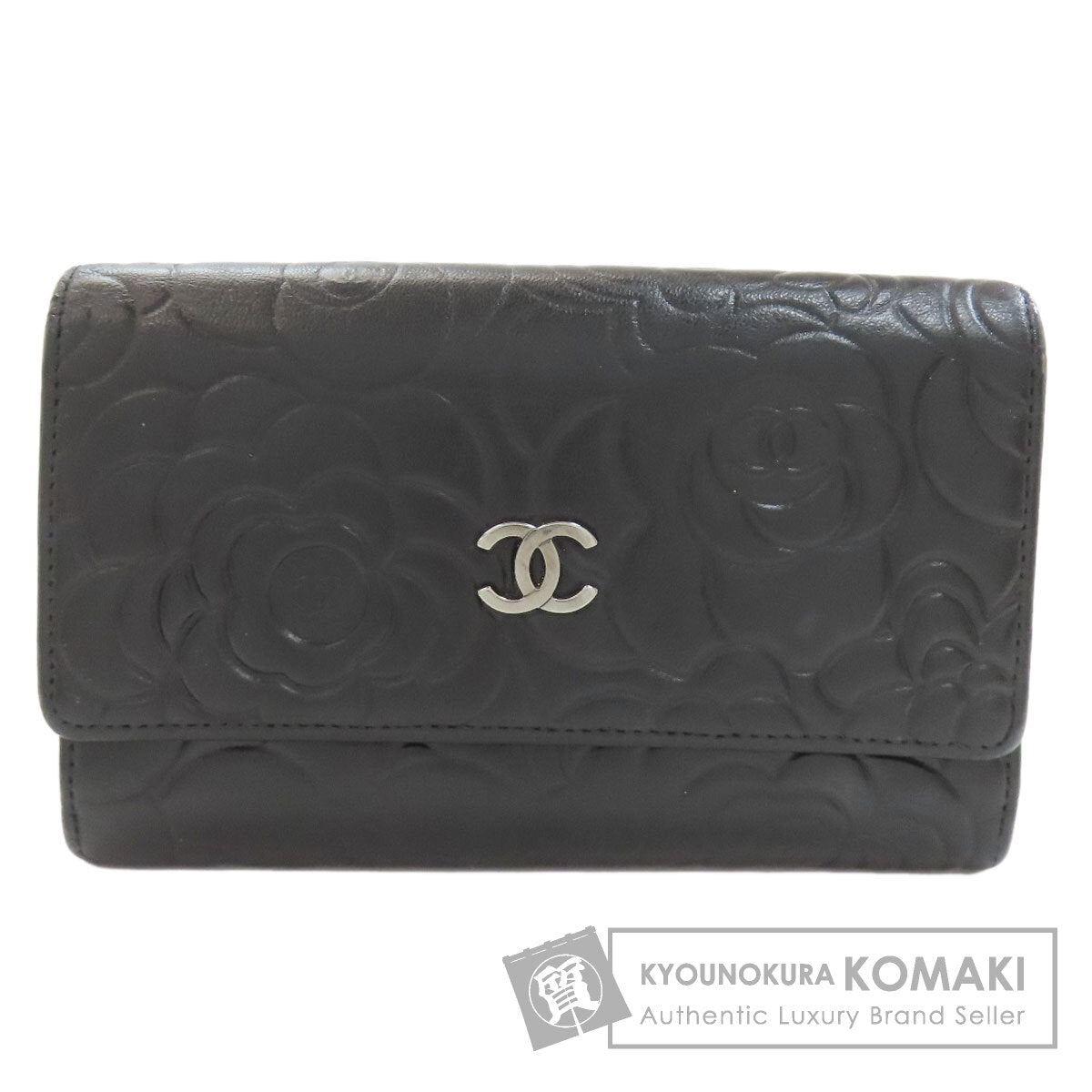 CHANEL Camellia Silver Hardware Long wallet (with coin pocket) Calf Ladies [Used]
