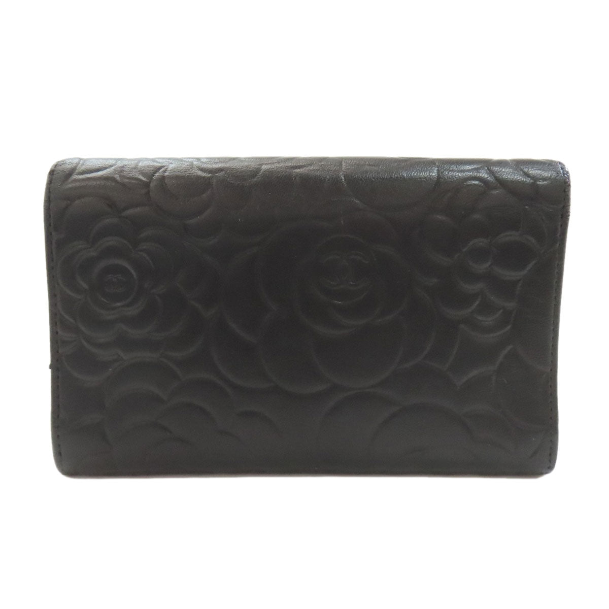 CHANEL Camellia Silver Hardware Long wallet (with coin pocket) Calf Ladies [Used]
