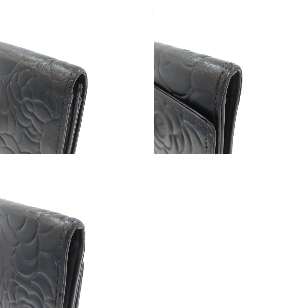 CHANEL Camellia Silver Hardware Long wallet (with coin pocket) Calf Ladies [Used]