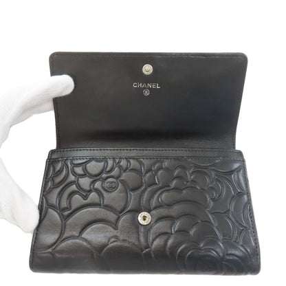 CHANEL Camellia Silver Hardware Long wallet (with coin pocket) Calf Ladies [Used]