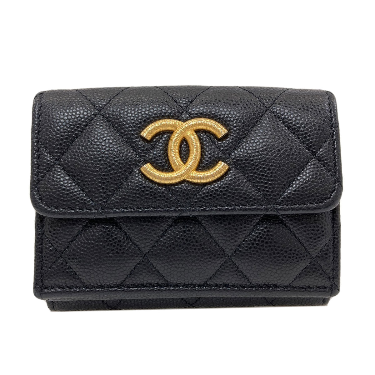 CHANEL COCO Mark Matelasse GoldHardware Bifold Wallet with Coin Pocket Grained Calfskin Skin Ladies [Used]