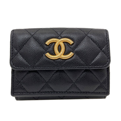 CHANEL COCO Mark Matelasse GoldHardware Bifold Wallet with Coin Pocket Grained Calfskin Skin Ladies [Used]