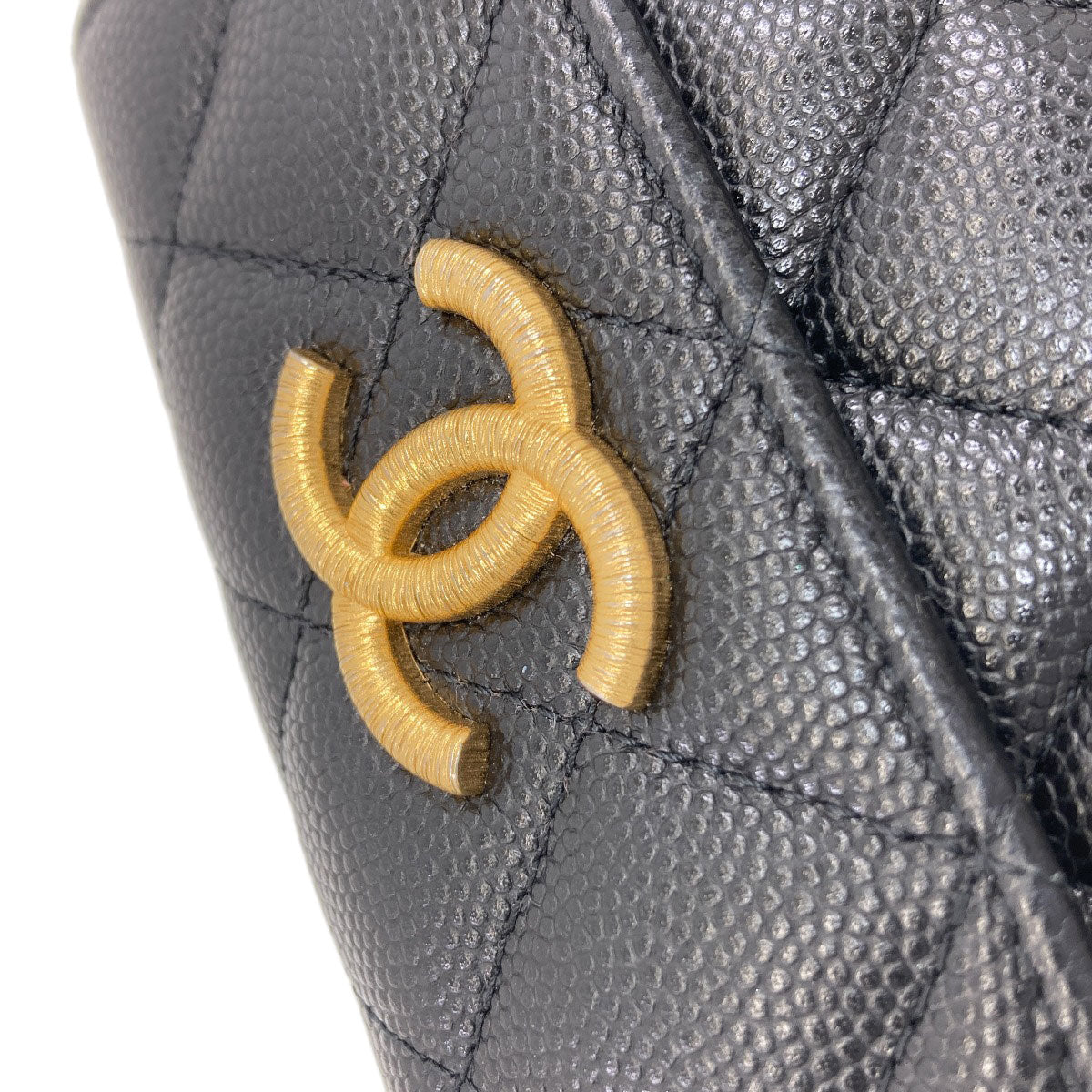 CHANEL COCO Mark Matelasse GoldHardware Bifold Wallet with Coin Pocket Grained Calfskin Skin Ladies [Used]