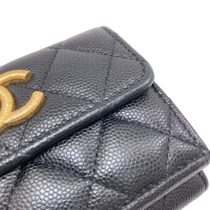CHANEL COCO Mark Matelasse GoldHardware Bifold Wallet with Coin Pocket Grained Calfskin Skin Ladies [Used]
