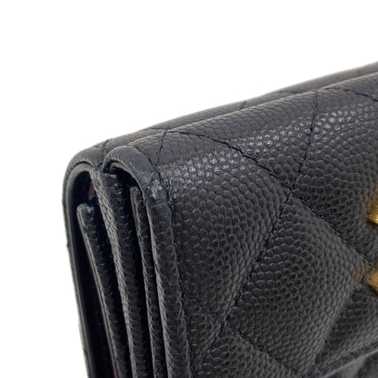 CHANEL COCO Mark Matelasse GoldHardware Bifold Wallet with Coin Pocket Grained Calfskin Skin Ladies [Used]