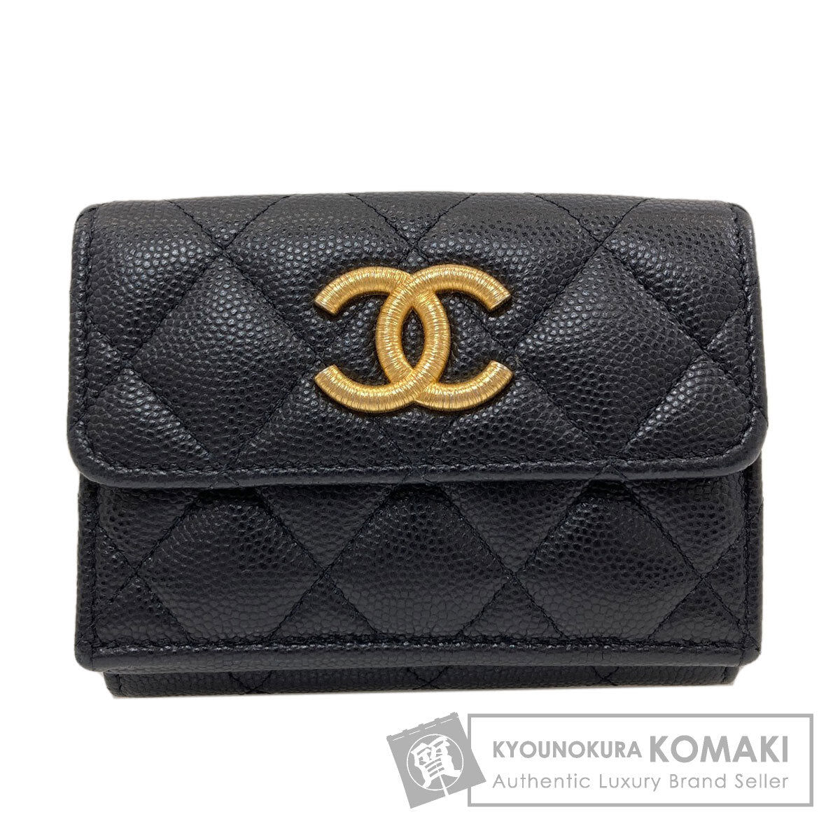 CHANEL COCO Mark Matelasse GoldHardware Bifold Wallet with Coin Pocket Grained Calfskin Skin Ladies [Used]