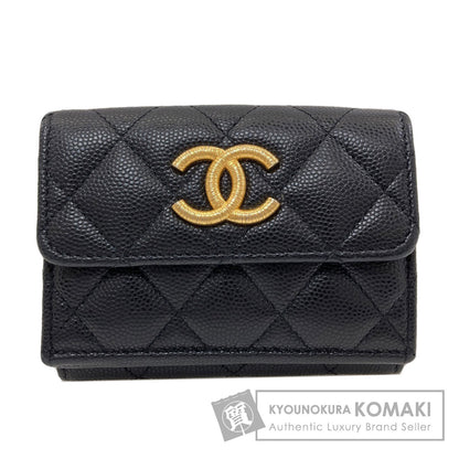 CHANEL COCO Mark Matelasse GoldHardware Bifold Wallet with Coin Pocket Grained Calfskin Skin Ladies [Used]
