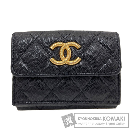 CHANEL COCO Mark Matelasse GoldHardware Bifold Wallet with Coin Pocket Grained Calfskin Skin Ladies [Used]